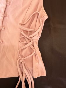 Pink Lace-Up Corset Vest Top