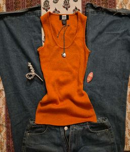 y2k blingy glitter orange ribbed tank top