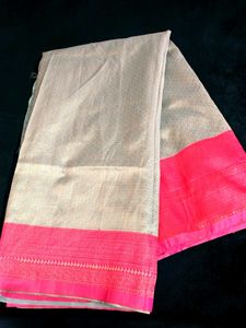 Elegant Silk Saree with Pink Border
