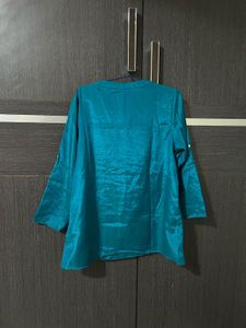 Teal Blue Embroidered Kurti for Women