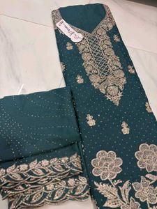 Elegant Green Embroidered dress materials