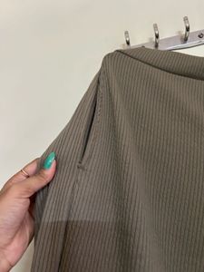 Olive Green Ribbed Wide-Leg Pants