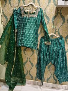 Green Polka Dot Kurta Set with Dupatta