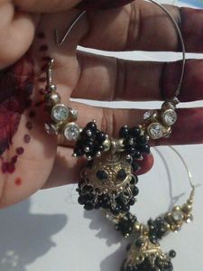Beautiful Black &amp; Gold Jhumka Earrings