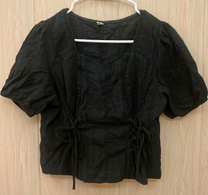 Black Lace-Up Square Neck Top