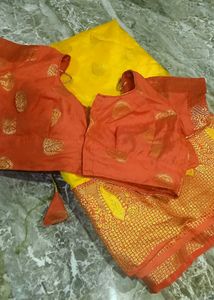 Vibrant Yellow Saree with Orange Blouse