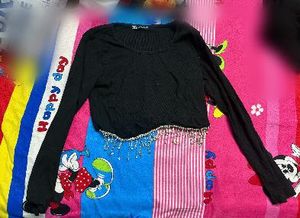Black Crop Top with Embellished Hem