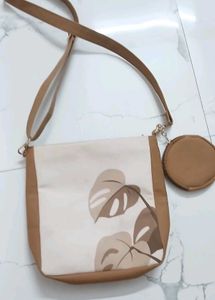 Stylish Leaf Print Crossbody Bag with coin Pouch