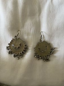 Red &amp; Silver Ethnic Jhumka Earrings