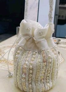 White Beaded Potli Bag