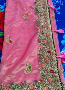 Elegant Pink Embroidered Saree