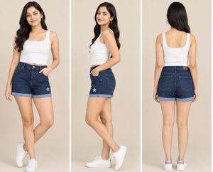 Women's Dark Wash Denim Shorts with Star Detail