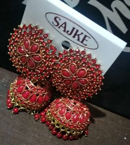 Red Jhumka Earrings - New