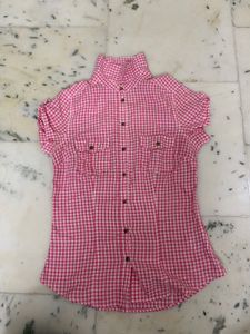 Pink Gingham Button-Up Shirt