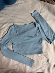 Cute Light Blue Long Sleeve Crop Top