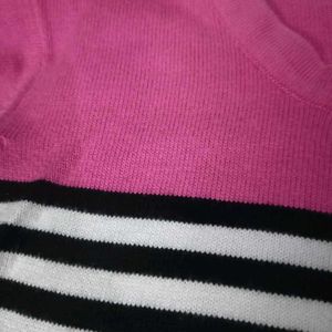 Pink Black And White Striped Sweater
