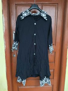 Elegant Black Kurta Set with White Embroidery