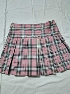 Pink Plaid Pleated Mini Skirt