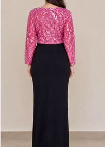 Sparkly Pink Sequin Long Sleeve Maxi Dress