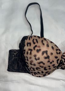 GUESS Leopard Print Bra with Lace Details