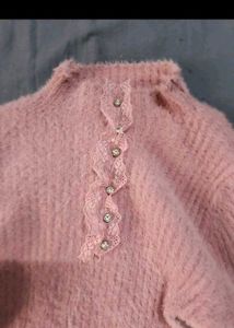 Cozy Pink Fuzzy Lace Trim Dress