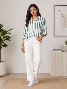 Barshika Green Striped Button-Up Shirt