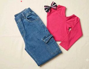 Cute Denim Jeans & Pink Top Set
