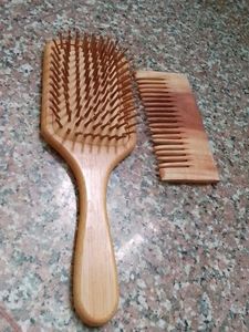 Wooden Hair Brush and Comb Set