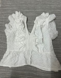 Women's White Ruffled V-Neck Top, Size-S