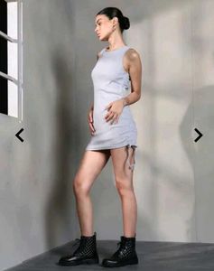 Sleek Grey Sleeveless Ruched Dress