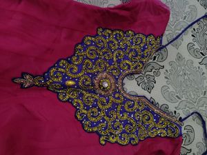 Pink &amp; Blue Embroidered Anarkali Kurta Set