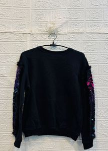 🇮🇹 Italy imported Sequin &amp; Fur Trim Sweatshirt