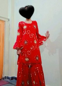 Stunning Red Embellished Kurta Set
