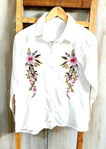 white Embroidery work cotton shirt size-36