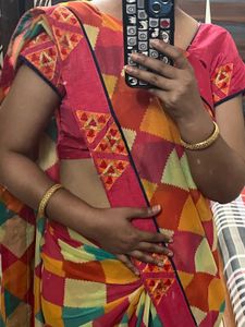 Vibrant Geometric Print Saree