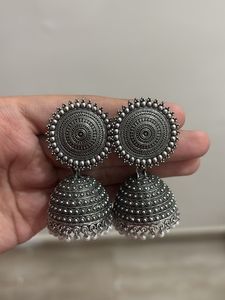 Oxidized Silver Jhumka Earrings