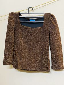 Sparkly Bronze Square Neck Top