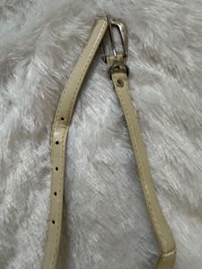 Cream Leather Belt with Silver Buckle