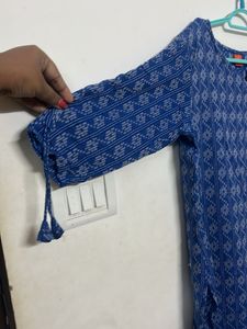 Blue Geometric Print Kurta with Bell Sleeves