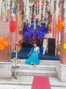 Blue Kurta with White Polka Dots