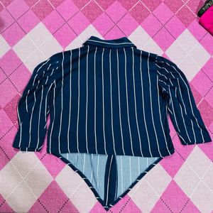 Chic Navy &amp; White Striped Button-Up Top