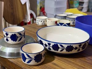 Blue Floral Serving Bowl Set Nestasia