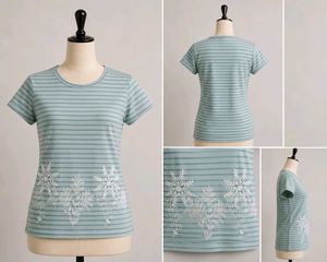 Striped T-Shirt with Floral Embroidery