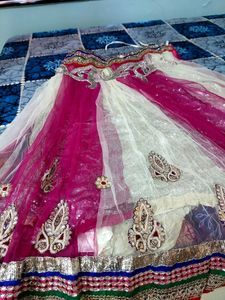 Elegant White &amp; Pink Lehenga Skirt