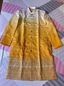 Yellow Shaded Heavy Work Kurta Set With Shoulfer P