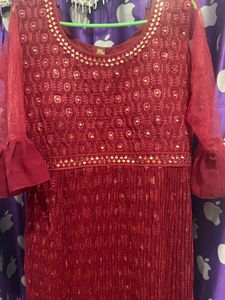 Elegant Maroon Kurta Set with Sequins
