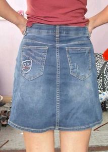 Blue Denim Mini Skirt with Patches