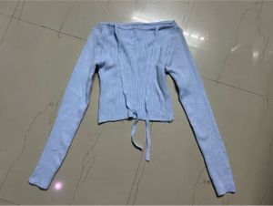 Blue Tie-Front Knit Top