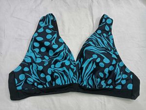 Blue💚 & Black big size  F Print Bikini Top