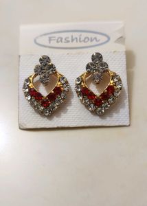 Red &amp; White Stone Studded Earrings